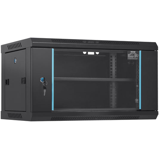 6U Wandkast – Serverkast – Netwerkserverkast – Rackkast – IT Kast – Compact Diep 39 cm – Gelaste Stalen Frame Met Glazen Deur Met Slot