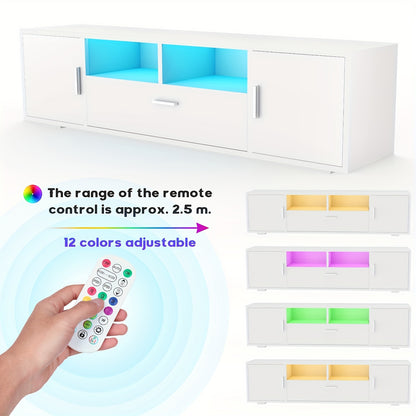63-Inch TV Cabinet with Tempered Glass Shelf And Multi-Color Lighting, Fits Up to 70-Inch TVs