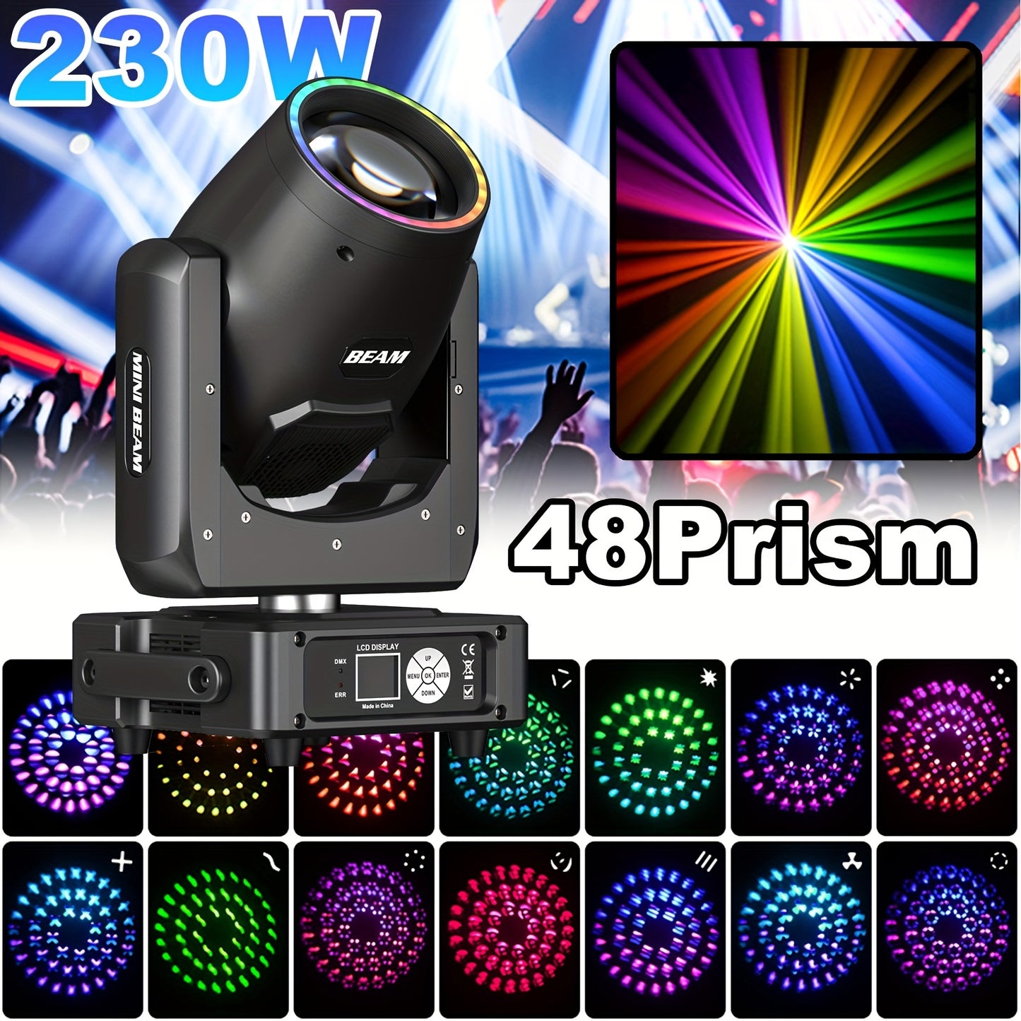 Moving Head – Podiumverlichting – DJ Licht – Disco Lamp – Lichteffect – 230W Vermogen – 48-Lens Honingraatprisma