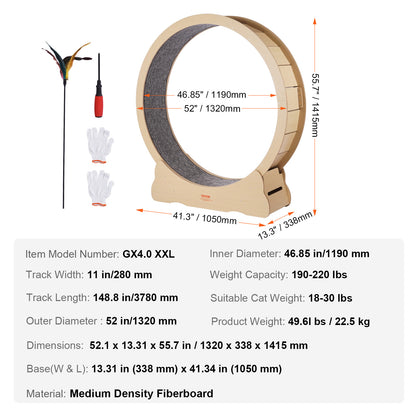 Kattenrad – Kattenloopwiel – Kattenwiel – Kattenrenwiel – Kattenrenrad – Groot formaat 132 cm – Stil en duurzaam hout