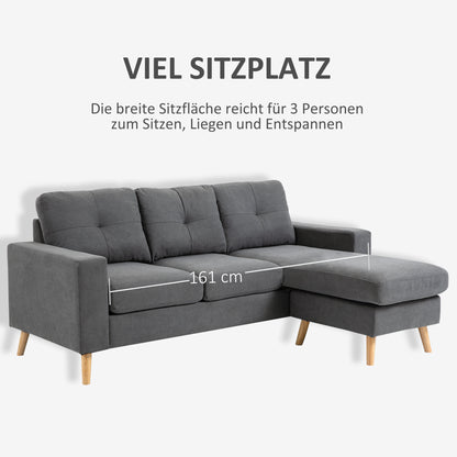 Hoekbank – Loungebank – Sofa – Hoeksalon – 3-Zitsbank – Linnen Look Stof – Chaise Longue – Stevig Houten Frame – 193x136x85 cm