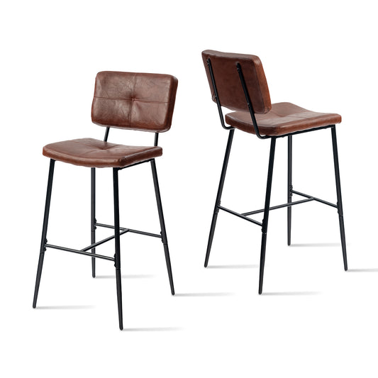 Barstoel – Kruk – Barkruk – Keukenstoel – Bistrostoel – PU Bekleding Bruin – Metalen Poten – 53x46,5x104 cm – Set Van 2