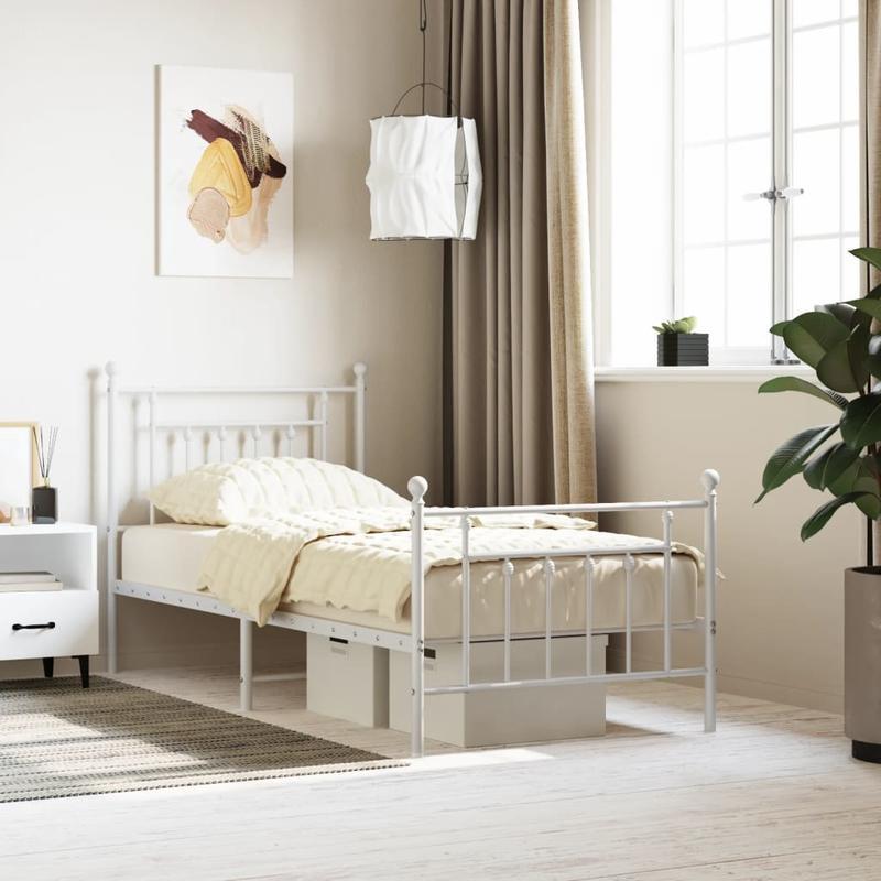 Bed Frame – Bedframe – Bedden – Slapen – Slaapkamermeubel – Metaal – Wit – 90x200 cm – Met Hoofdbord En Voetbord