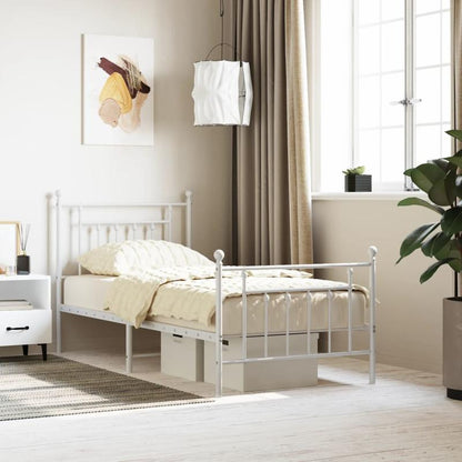 Bed Frame – Bedframe – Bedden – Slapen – Slaapkamermeubel – Metaal – Wit – 90x200 cm – Met Hoofdbord En Voetbord