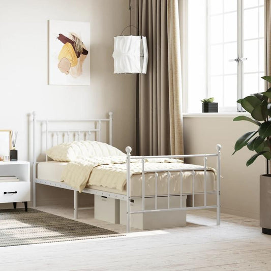 Bed Frame – Bedframe – Bedden – Slapen – Slaapkamermeubel – Metaal – Wit – 90x200 cm – Met Hoofdbord En Voetbord