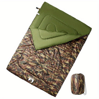 Slaapzak – Dubbelslaapzak – Campingzak – Outdoor Slaapzak – Trekking Slaapzak – 3-4 Seizoenen – Lichtgewicht Met 2 Kussens – Duurzaam Polypropyleen – Camouflage Groen
