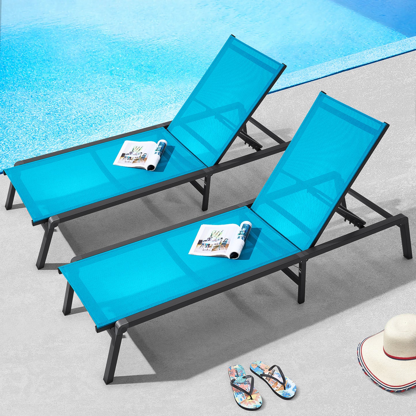 Ligstoel – Tuinstoel – Zonnestoel – Relaxstoel – Loungestoel – Verstelbare Rugleuning – Aluminium Frame – Set van 2