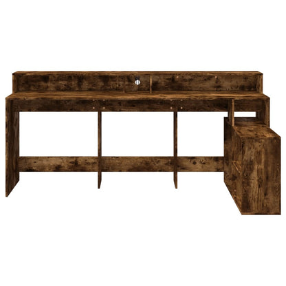 Bureau – Werkplektafel – Laptoptafel – Schrijftafel – Computertafel – Smoked Oak Kleur – RGB LED Verlichting – Ruime Opbergruimte