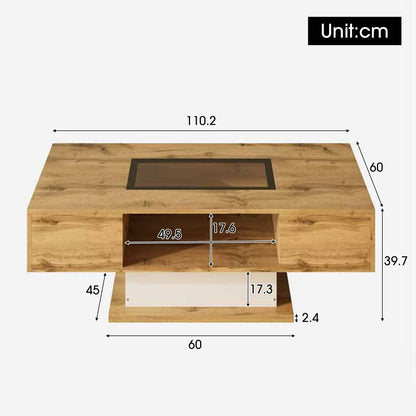 Salontafel – Koffietafel – Bijzettafel – Tafel – Woonkamertafel – Houtkleur – Glasblad – 2 Lade – Modern Design – Direct Gebruiksklaar