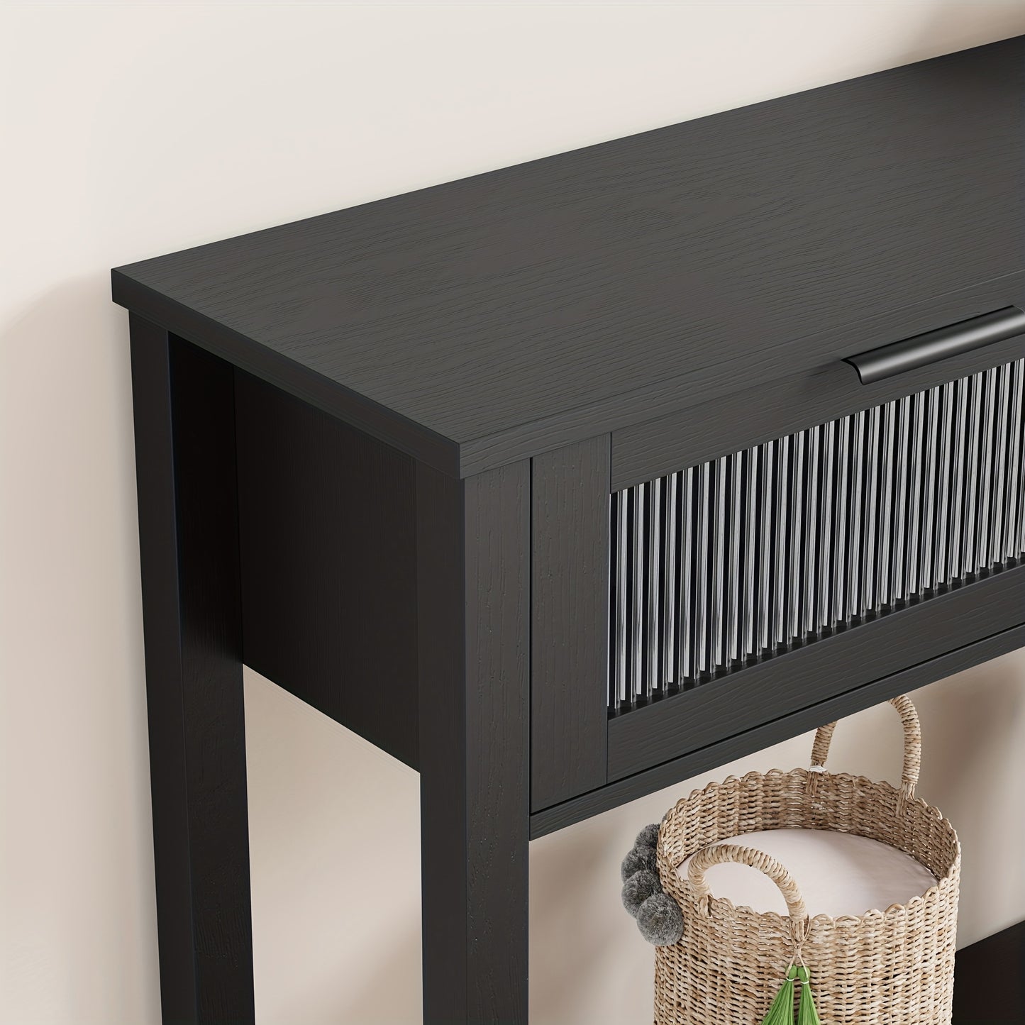 Haltafel – Sidetable – Console – Wandtafel – Opbergtafel – Zwart – Massief Hout & MDF – Ruime Opbergruimte Met Glazen Laden