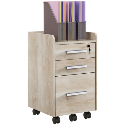 Ladeblok – Ladekast – Rolcontainer – Archiefkast – Opbergkast – Mobiel Met Slot – MDF En Spaanplaat – Beige – 39,2x40x65,4 cm