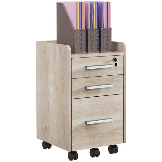 Ladeblok – Ladekast – Rolcontainer – Archiefkast – Opbergkast – Mobiel Met Slot – MDF En Spaanplaat – Beige – 39,2x40x65,4 cm