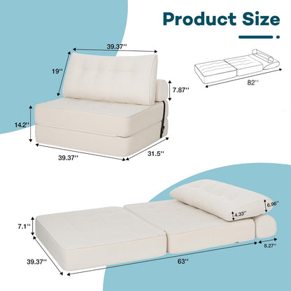 Vouwbank – Slaapbank – Sofa Bed – Bedbank – Slaapstoel – Wit Twin – Corduroy Fluwelen Bekleding – 18 cm Dikke Sponsvulling