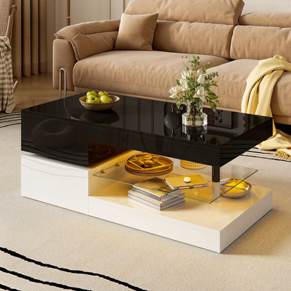 Salontafel – Koffietafel – Bijzettafel – Woonkamertafel – Tafel – Zwart-Wit – Glazen Blad – Ruime Onderplank