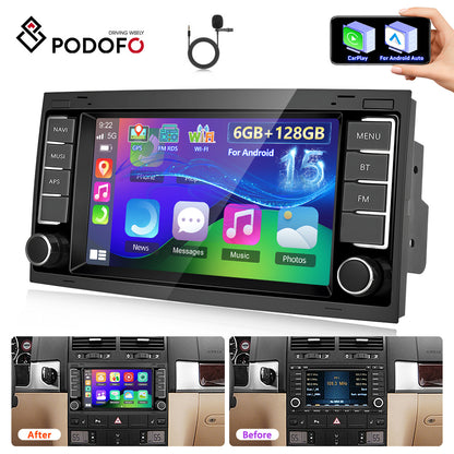 Autoradio 7 Inch Touchscreen – Multimedia Speler – Navigatiesysteem – Android Radio – Draadloze CarPlay – 6 GB RAM 128 GB Opslag – GPS Navigatie – AI DSP Geluidskwaliteit