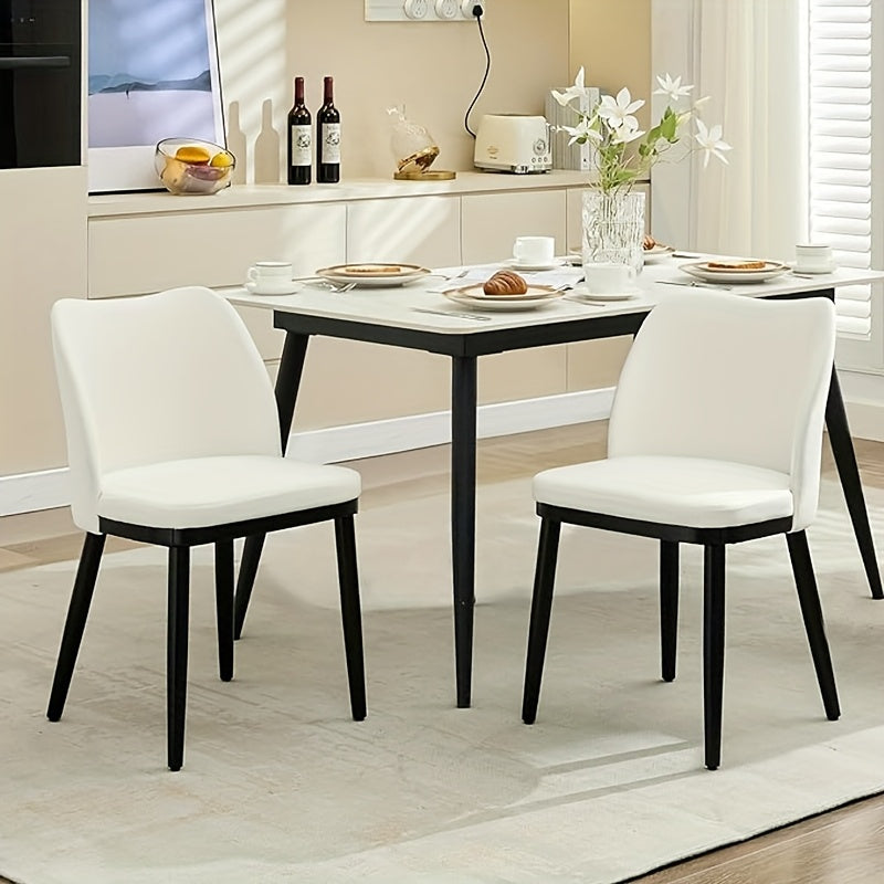 Set of 2 Modern White & Black Fabric Dining Chairs with Padded Seats & Legs - Heavy-Duty Bohemian Style Kitchen Table Chairs, Easy-Clean Upholstery for Home, Restaurant, Cafe (White/Black, Frame), Mid Century Modern, Space Sa