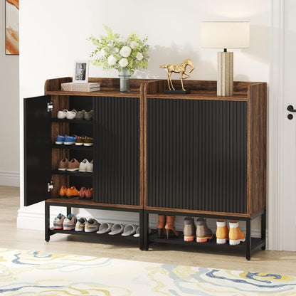 Schoenenkast – Schoenenrek – Schoenenopberger – Schoenkast – Schoenmeubel – 5-laags design – Stijlvol zwart-bruin hout en metaal – Compact en ruimtebesparend (25+ paar)