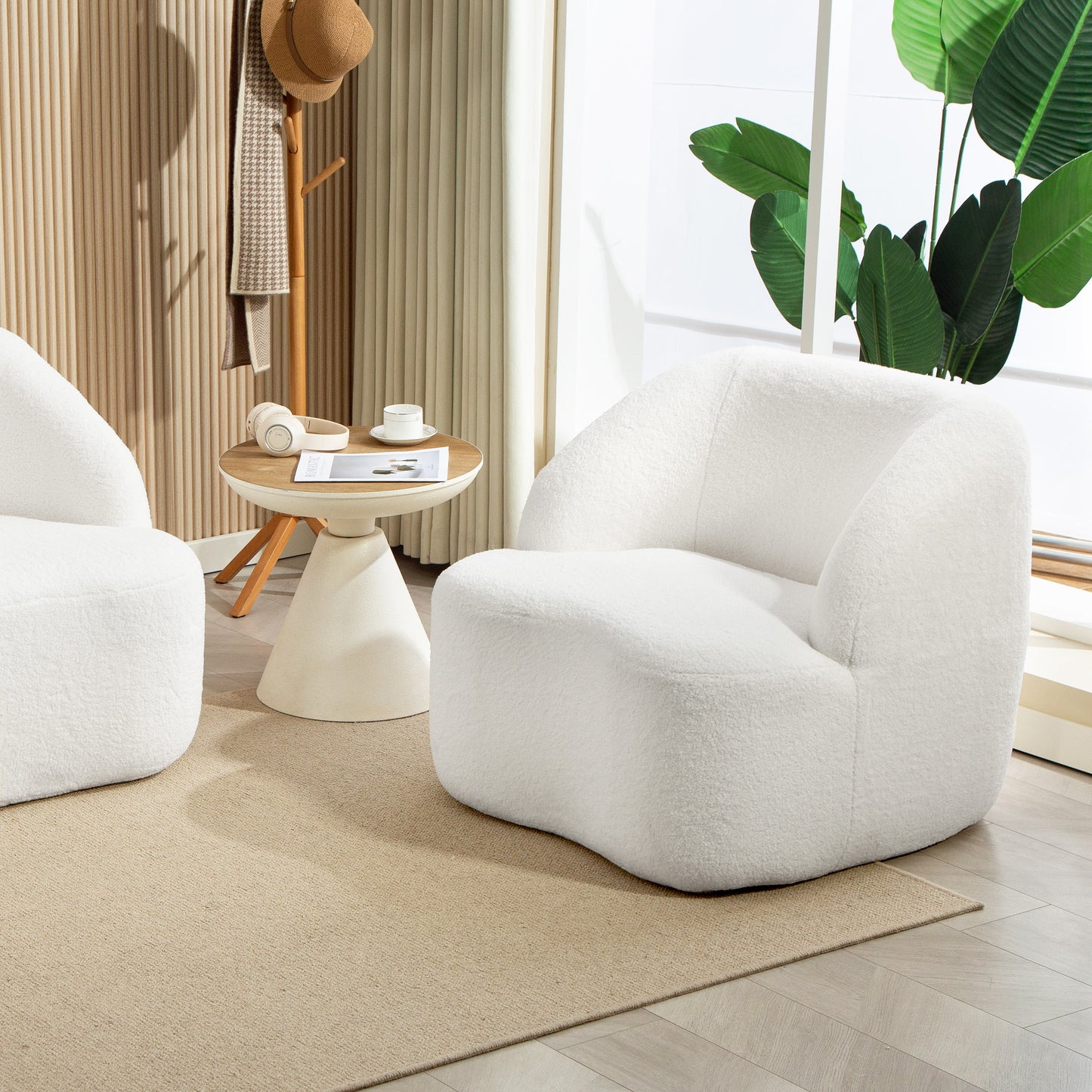 Fauteuil – Armstoel – Relaxstoel – Zitzetel – Lounge Chair – Crème Wit – Fleece Bekleding – Comfortabele Dikke Kussens