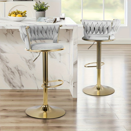Barkrukken – Barstoelen – Keukenstoelen – Barkruk Set – Verstelbare Barkrukken Lichtgrijs – 360° Draaibaar – Dutch Velvet Bekleding