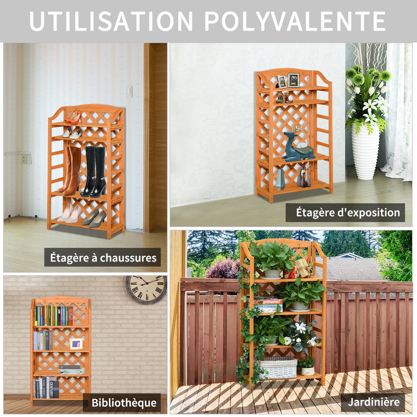 Plantenrek – Bloemenrek – Plantenstandaard – Plankrek – Plantenhouder – Verstelbare Planken – Inklapbaar Design – Voorgestreken Natuurlijk Dennenhout – Max. Draagkracht 15 kg
