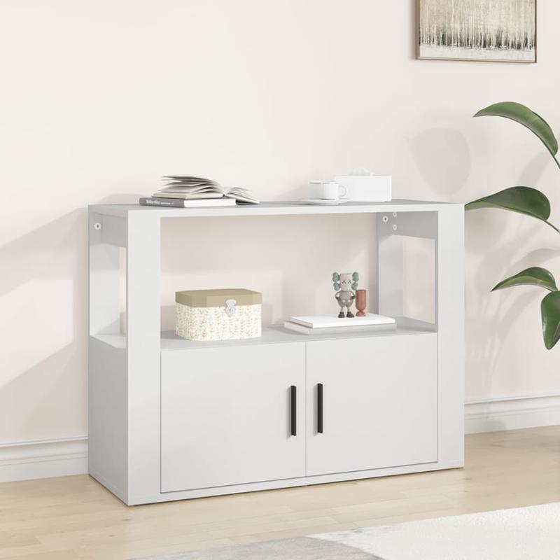 Modern White Sideboard with Glass Display Shelves & Removable Storage Basket - 80x30x60cm, Hardwood Furniture for Living Room, Bedroom, Office - Minimalist Design with Open Shelves & Closed Cabinets, Sideboard Cabinet, Bedroo