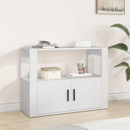 Modern White Sideboard with Glass Display Shelves & Removable Storage Basket - 80x30x60cm, Hardwood Furniture for Living Room, Bedroom, Office - Minimalist Design with Open Shelves & Closed Cabinets, Sideboard Cabinet, Bedroo