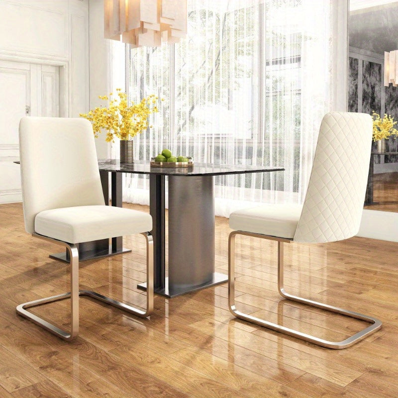 Eetkamerstoel – Stoel – Armstoel – Dinersstoel – Loungestoel – Set Van 6 – Beige Velvet Met Ruitmotief – Zilverkleurige Metalen Poot