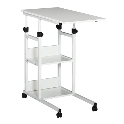 Zijtafeltje – Bijzettafel – Nachtkastje – Serveerwagen – Mobiel Tafeltje – Verstelbare Hoogte 72-82 cm – Metalen Frame Met 2 Opbergrekken