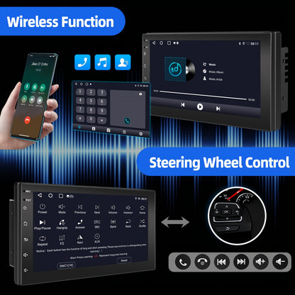 Autoradio – Autostereo – 2 DIN Radio – Multimedia Speler – Android Auto – 7 Inch IPS Touchscreen – Android 14 Quad-Core – Inclusief Dashcam & Achteruitrijcamera