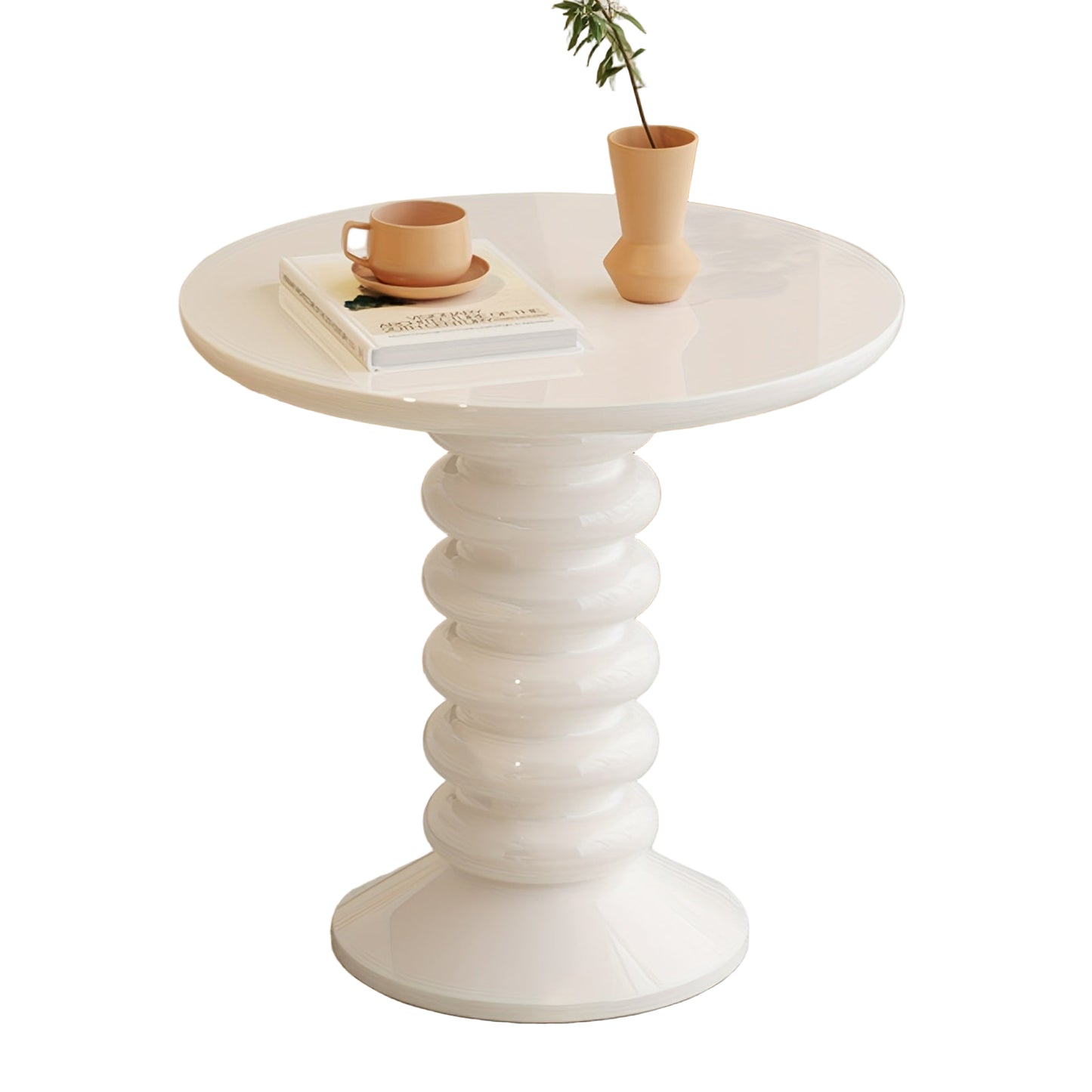 Bijzettafel – Sidetable – Nachtkastje – Salontafel – Banktafel – Ronde Vorm – Melkachtig Wit – Compact Formaat – Eenvoudige Montage