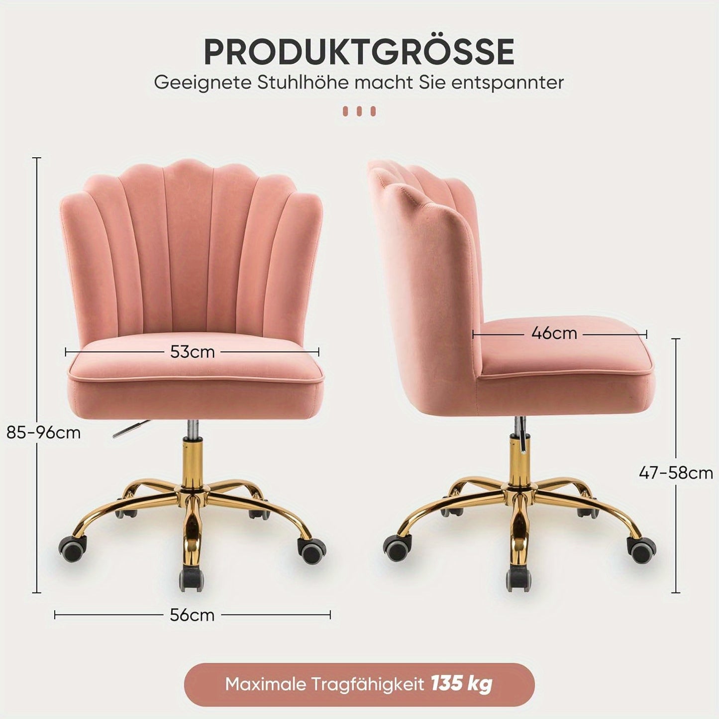 Velvet Bureaustoel – Draaistoel – Bureaustoel Met Wielen – Verstelbare Stoel – Ergonomische Stoel – Hoogwaardige Houten Basis – Comfortabele Zitting In Roze