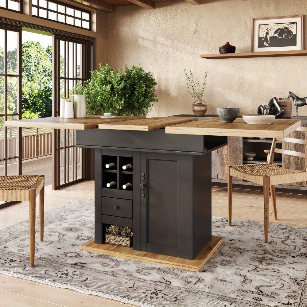 Uitklapbare Eettafel – Uitschuiftafel – Vouwtafel – Keukentafel – Moderne Tafel – Met Wijnrek en Lade – Ruimtebesparend Design – Hoogwaardig MDF en Metaal