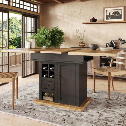 Uitklapbare Eettafel – Uitschuiftafel – Vouwtafel – Keukentafel – Moderne Tafel – Met Wijnrek en Lade – Ruimtebesparend Design – Hoogwaardig MDF en Metaal