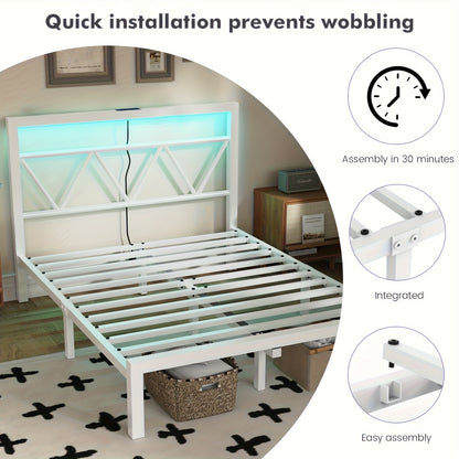 Iron Bed-C088[140X200Cm]White with Bedside Lamp