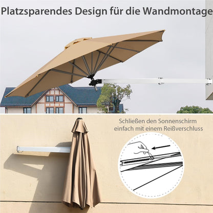 Zonnescherm Muurparasol – Balkonparasol – Muurgeïnstalleerde Parasol – Tuinparasol – Kantelbare Schermparasol – Ø 247 cm – Aluminium Frame – Beige