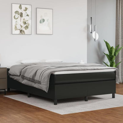 Bedframe 140x190 – Tweepersoonsbed – Eenpersoonsbed – Slaapbank – Boxspring – Zwart Kunstleer – Hardhouten Frame – Eenvoudige Montage – Minimalistisch Hoofdbord