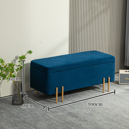 Opbergbank – Zitbank – Opbergkist – Opbergbox – Halbank – Stoffen Bekleding – Opbergruimte 100x40x42 cm – Rubberhout Frame – Metalen Poten