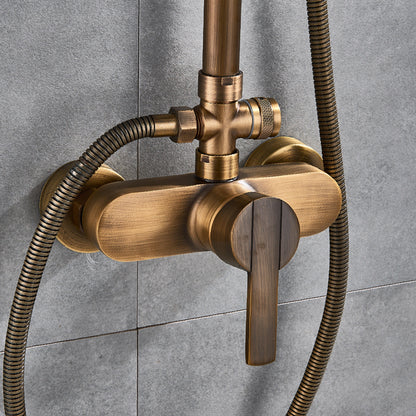 Regendouche – Doucheset – Douchekop – Douchekraan – Handdouche – Antiek Messing – Verstelbare Hoogte 75-120 cm – Messing Materiaal