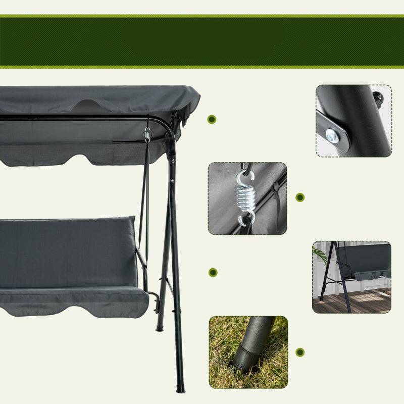 Tuinschommelbank – Hollywood Schommelbank – Tuinschommel – Schommelbank 3-Zits – Schommelbank Met Kussen – Grijs – Verstelbaar Zonnedak – Stalen Frame 240 kg Belastbaar