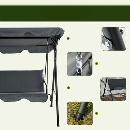 Tuinschommelbank – Hollywood Schommelbank – Tuinschommel – Schommelbank 3-Zits – Schommelbank Met Kussen – Grijs – Verstelbaar Zonnedak – Stalen Frame 240 kg Belastbaar