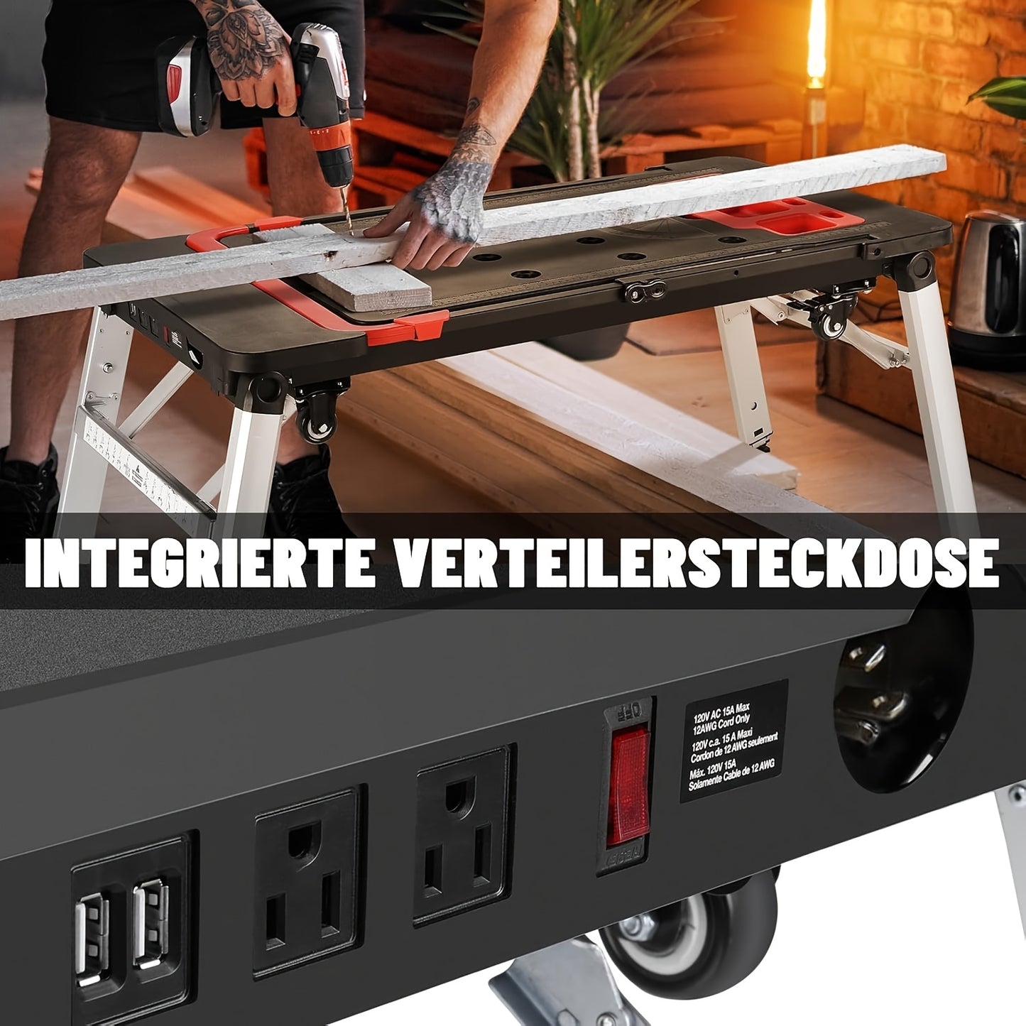 Klaptafel – Vouwtafel – Campingtafel – Werkbank – Inklapbare Tafel – Verstelbaar 52-80 cm – Aluminium & Kunststof – Zwart