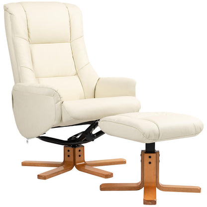 Relaxfauteuil – Relaxstoel – Fauteuil – Ligstoel – TV-stoel – Verstelbare Rugleuning – Kunstleer Crème Wit – Max. 150 kg – Compact 71x84x102 cm