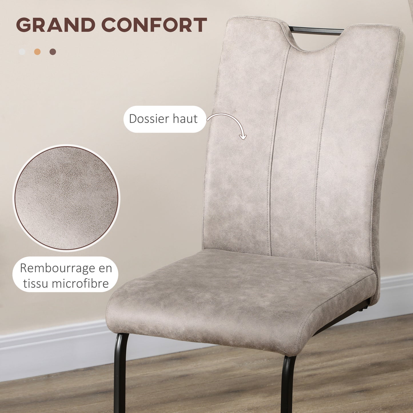 Eetkamerstoel – Stoel – Keukenstoel – Designstoel – Barkruk – Microvezel Bekleding – Stalen Sleeppoot – Set Van 4 – Comfortabele Rugleuning – Verplaatsbaar Met Handgreep – Grijs