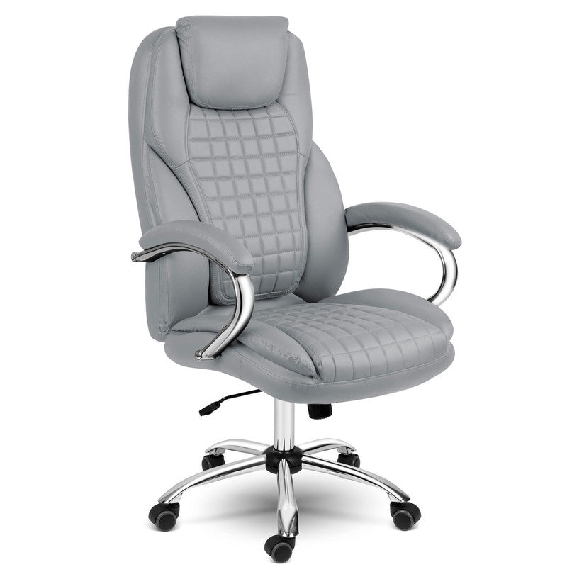 Bureaustoel – Office Chair – Kantoorstoel – Gamingstoel – Draaistoel – Verstelbare Zithoogte – SoftSwing Schommelfunctie – Lichtgrijs Eco-Leer