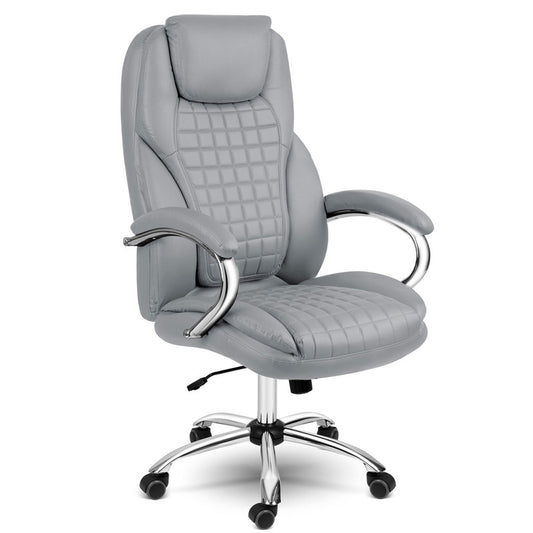 Bureaustoel – Office Chair – Kantoorstoel – Gamingstoel – Draaistoel – Verstelbare Zithoogte – SoftSwing Schommelfunctie – Lichtgrijs Eco-Leer