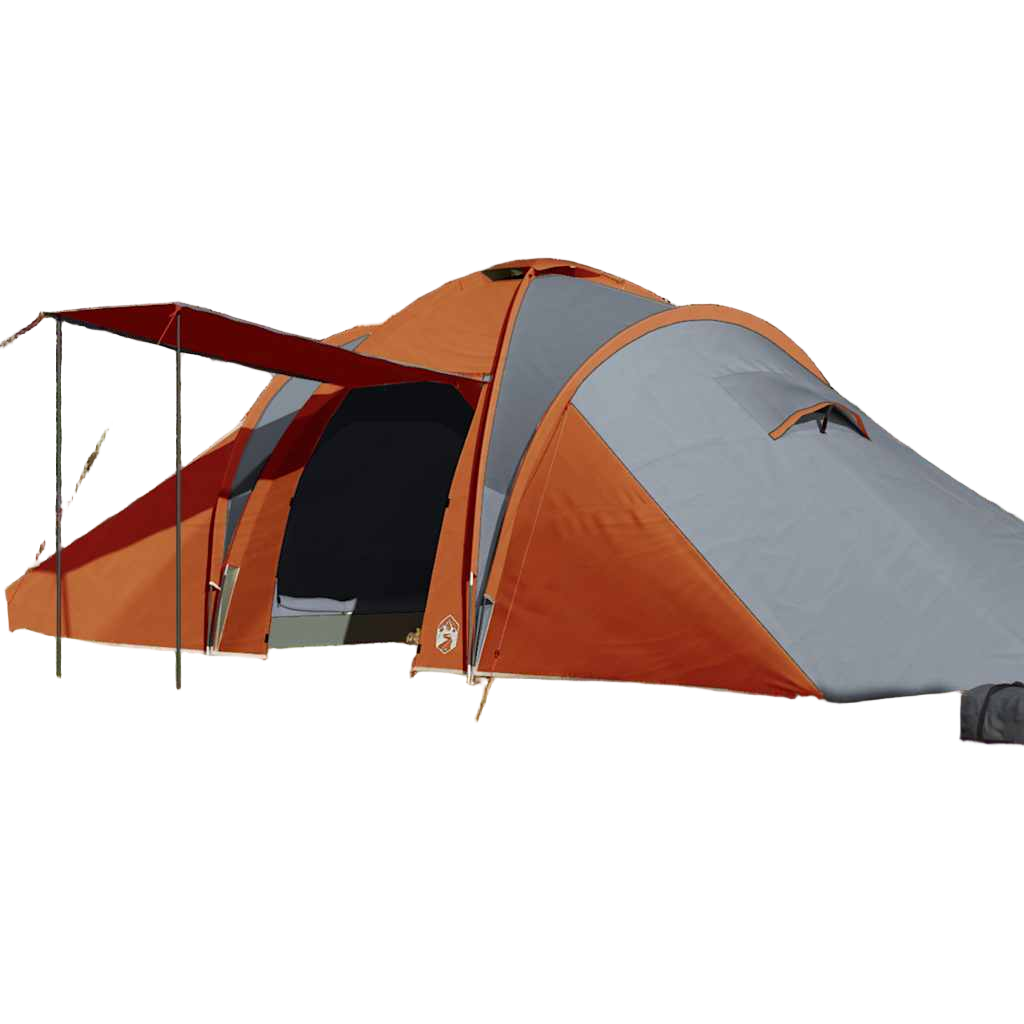 Familietent – Kampeertent – Tunneltent – Pop-up Tent – Gezinstent – Waterafstotend Polyester – Lichtgewicht en Compact – Grijs met Oranje Accenten