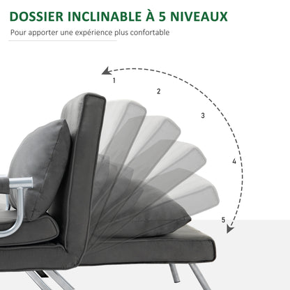 Slofstoel – Fauteuil – Relaxstoel – Zetel – Bedstoel – Verstelbare Rugleuning 5 Posities – Afneembare Wasbare Suède Bekleding – Metaal Frame – Grijs