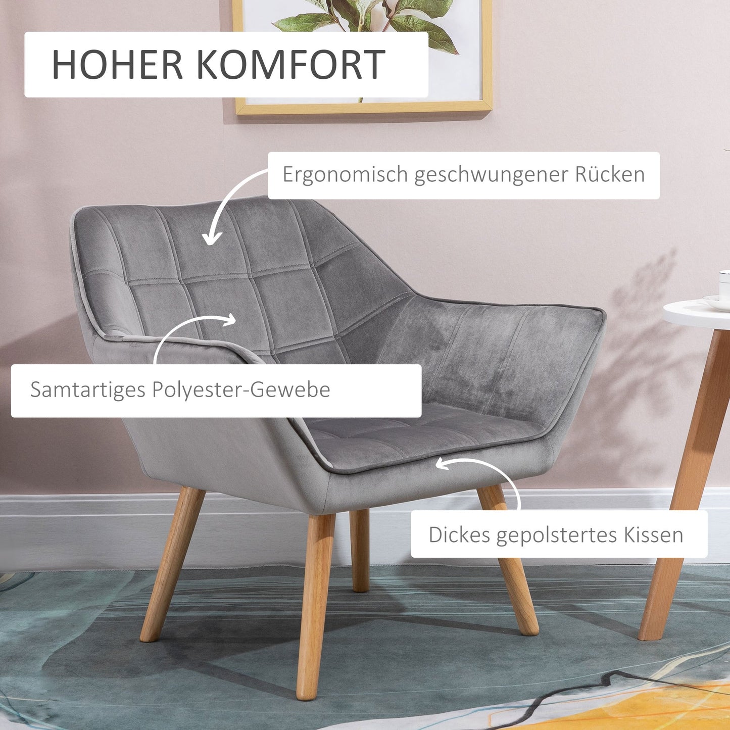 Fauteuil – Loungestoel – Relaxstoel – Accentstoel – Leunstoel – Scandinavisch Design – Fluwelen Bekleding – 67 x 61,5 x 71 cm