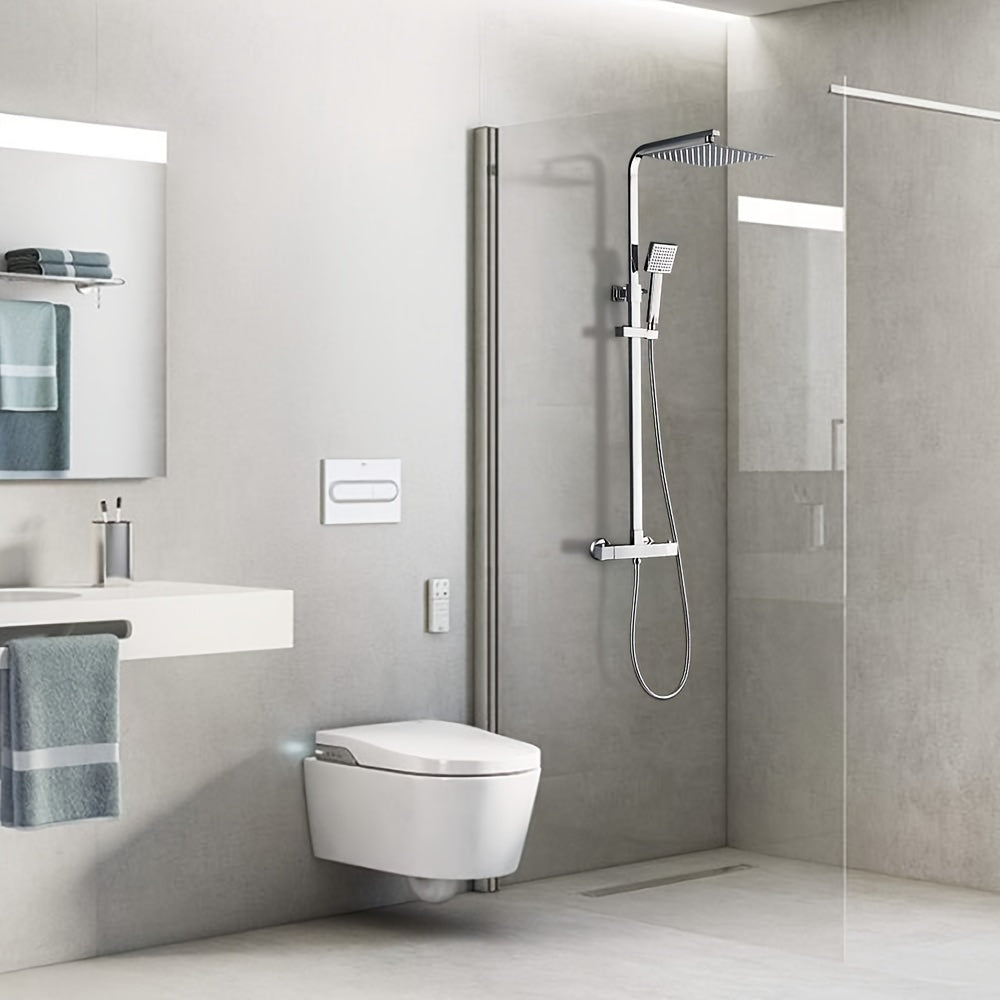 Thermostatische Douchekolom – Douchepaneel – Regendouche – Handdouche – Buitendouche – Zilverkleurig – Grote Regendouche 25,4 cm – Corrosiebestendige Afwerking