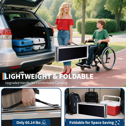 Oprijplaat – Rolstoelhelling – Drempelhulp – Laadhelling – Opritplaat – Aluminium Frame – Anti-Slip Zwart Lederen Oppervlak – 213,36 cm Lang